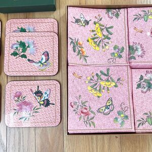 MoMA Chinoiserie Pink Butterfly Coasters Cocktail Napkins Set Museum Modern Art